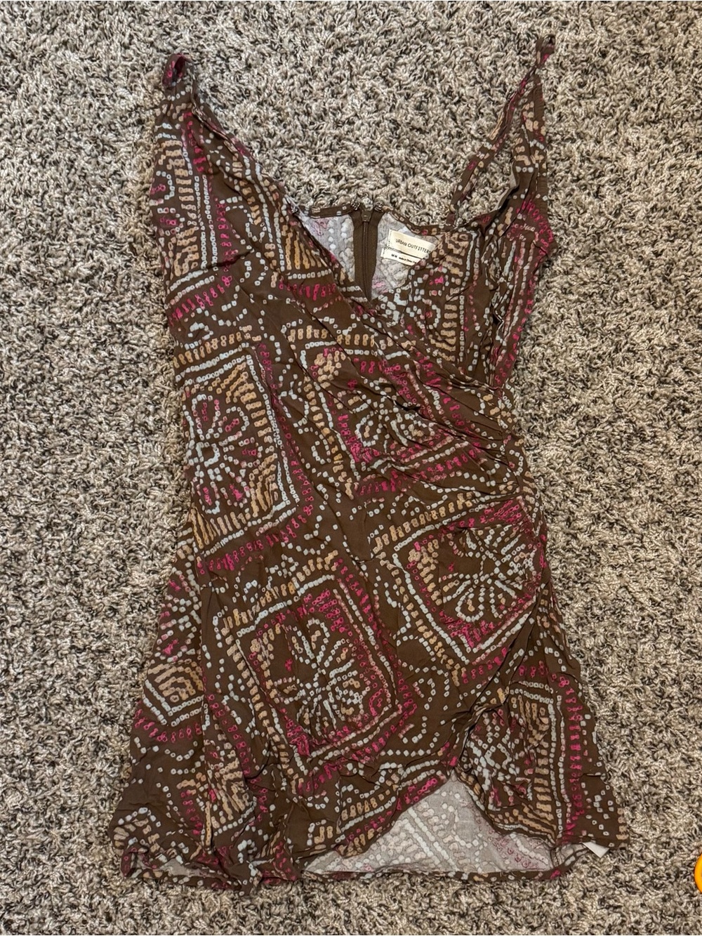 Urban Outfitters Brown Dress with Pink & Cream Dot Print